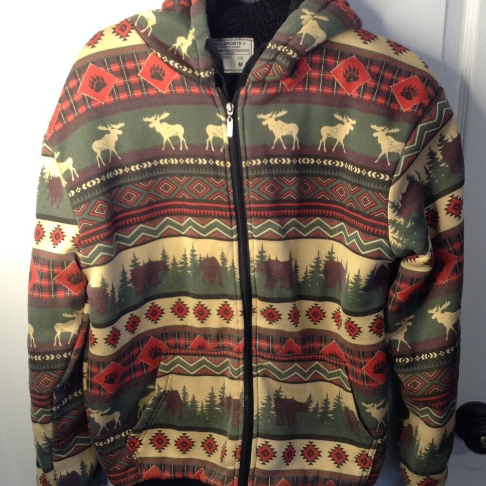 Big Ball Sports M Sherpa Hoodie Cabincore Tartan Bears UNISEX Cozy Warm Outdoors